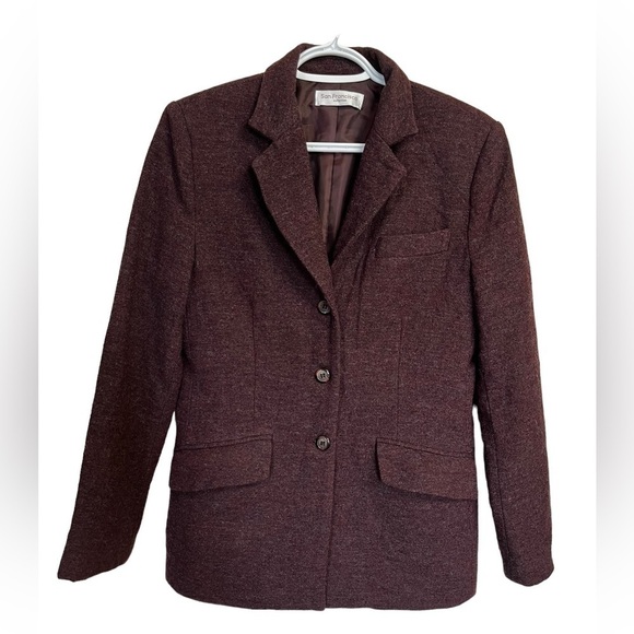 Les Boutiques San Francisco Wool Blazer Maroon Vintage - Picture 4 of 11